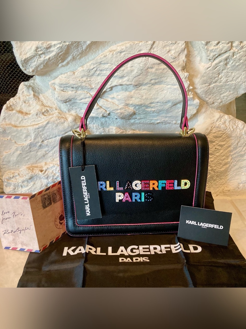 NWT dust bag, love note and passport Karl Lagerfeld Simone crossbody handbag